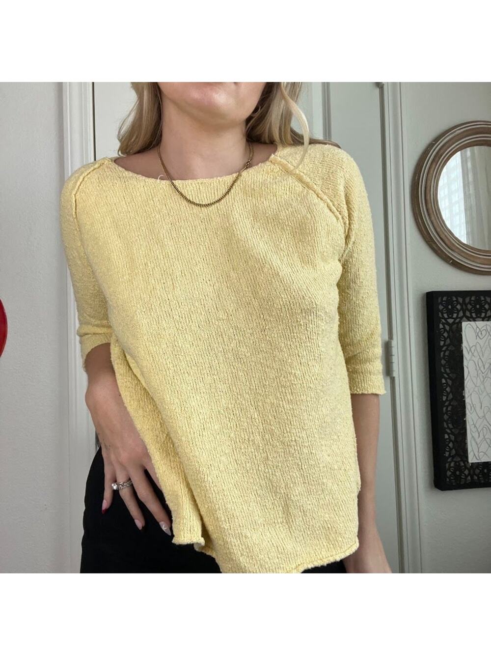 Y2K LuLu B Pastel Yellow 1/2 Sleeve Knit Top Sz XL